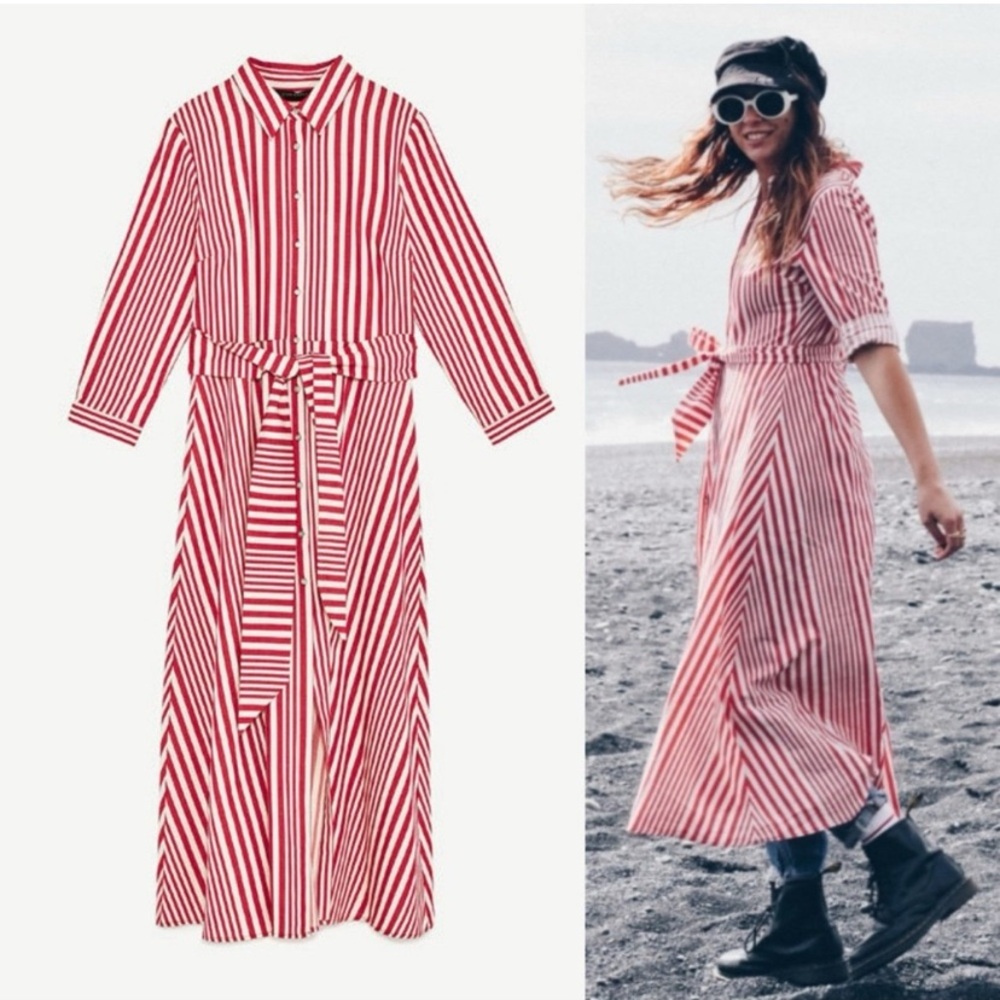 Zara Red and White Striped Maxi Dress